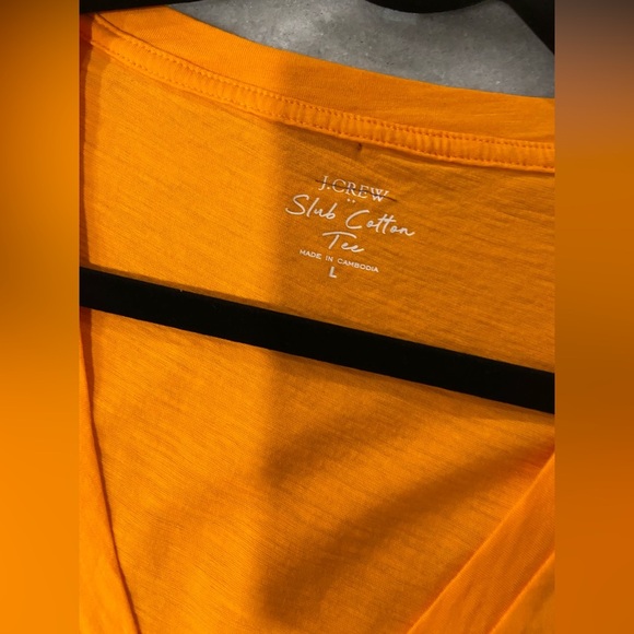 NWOT J. Crew Size L Orange Slub Cotton Tee Shirt V Neck Short Sleeve Lightweight - Picture 8 of 11
